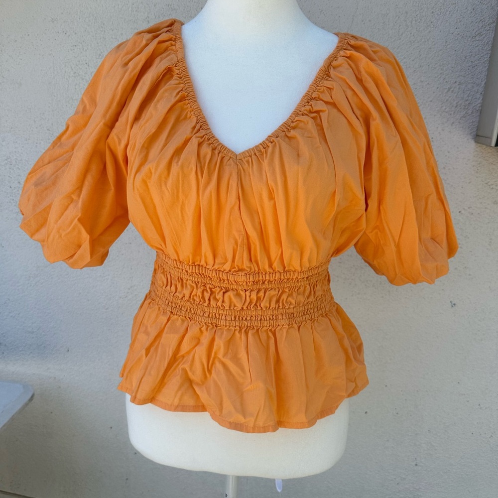 LOFT Orange Ruched Peplum Blouse